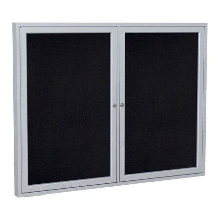 Ghent Ghent Enclosed Bulletin Board, 2 Door, 48"W x 36"H, Black Recycled Rubber/Silver Frame PA23648TR-BK